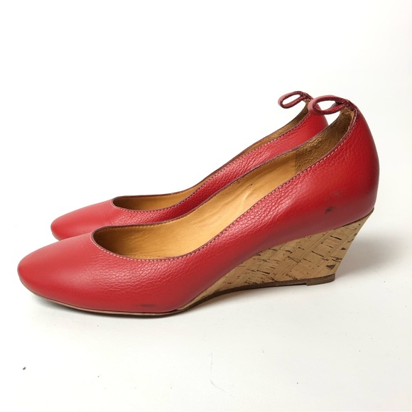 Chloe Red Leather wedge - Size 37 1/2. - Picture 2 of 6